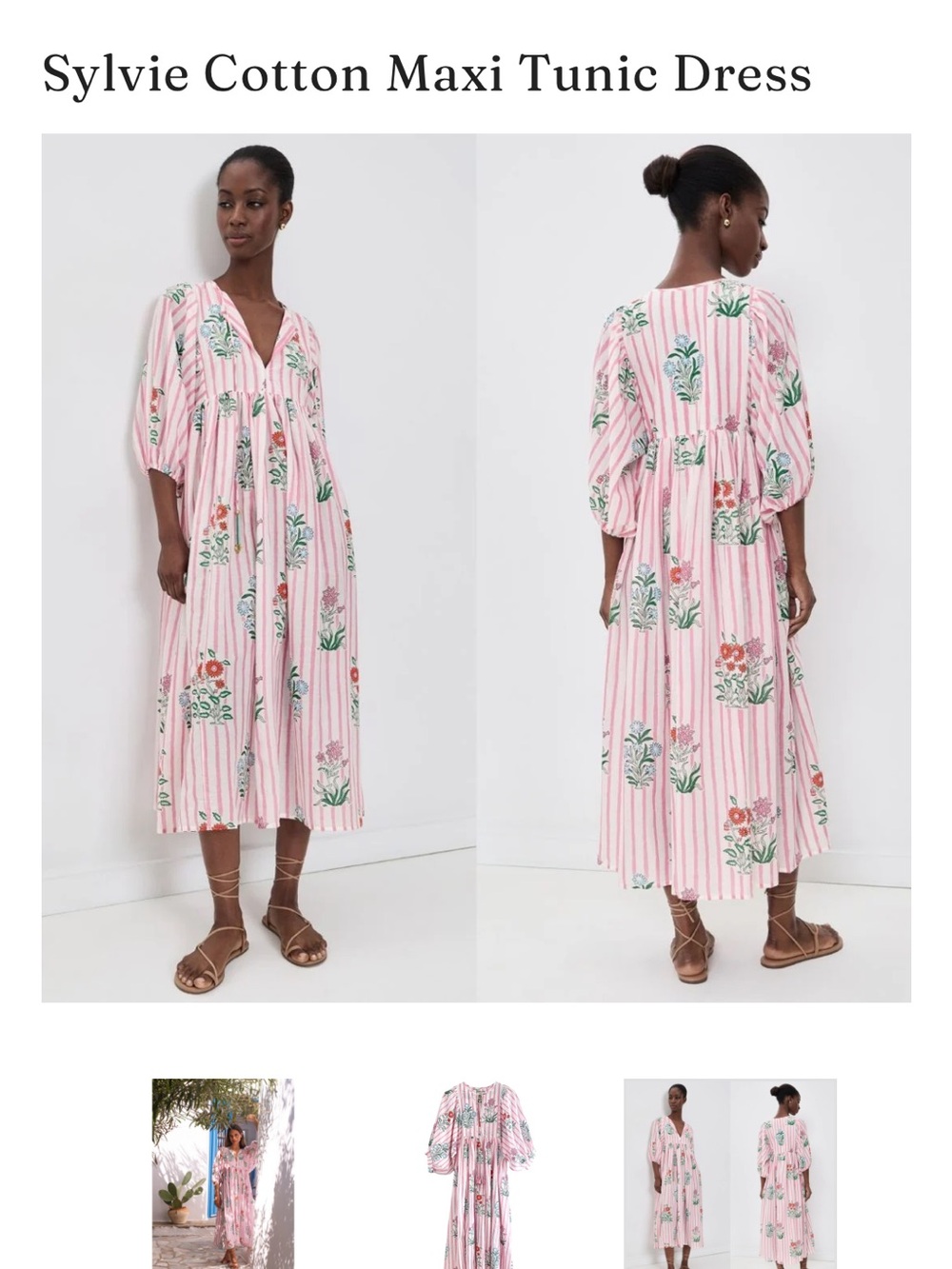 Sylvie Pink Striped Floral Cotton Maxi Tunic Dress